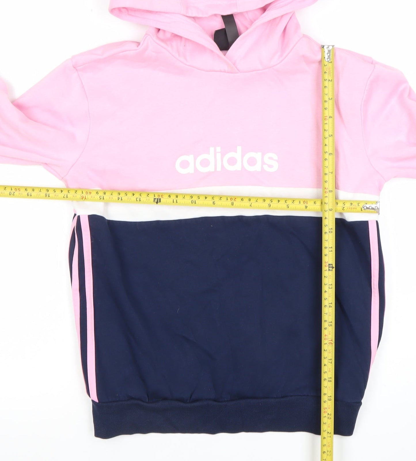 Adidas Girls Pink & Navy Pullover Hoodie 13 Years Regular Fit Colourblock