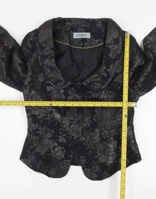 Sasha Women’s Black Floral Jacquard Shawl Collar Blazer Size 10