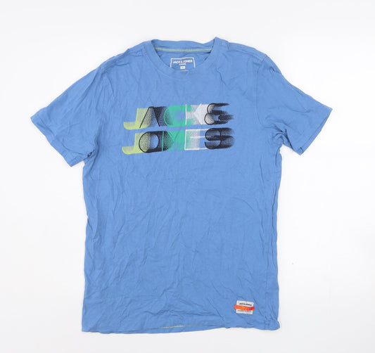 Jack & Jones Men's Blue Graphic Logo XS Cotton T-Shirt
