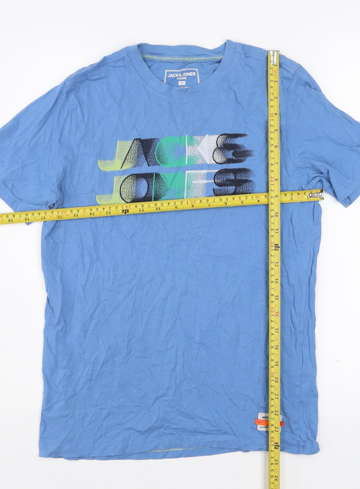 Jack & Jones Men's Blue Graphic Logo XS Cotton T-Shirt