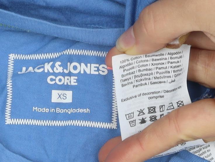 Jack & Jones Men's Blue Graphic Logo XS Cotton T-Shirt