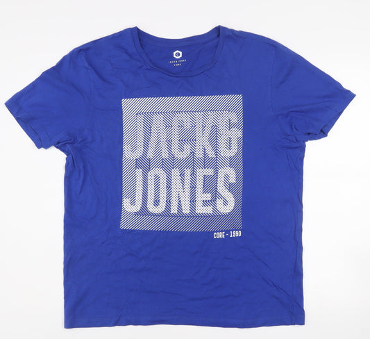 Jack & Jones Men's Blue XL Crew Neck Graphic T-Shirt