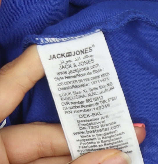 Jack & Jones Men's Blue XL Crew Neck Graphic T-Shirt