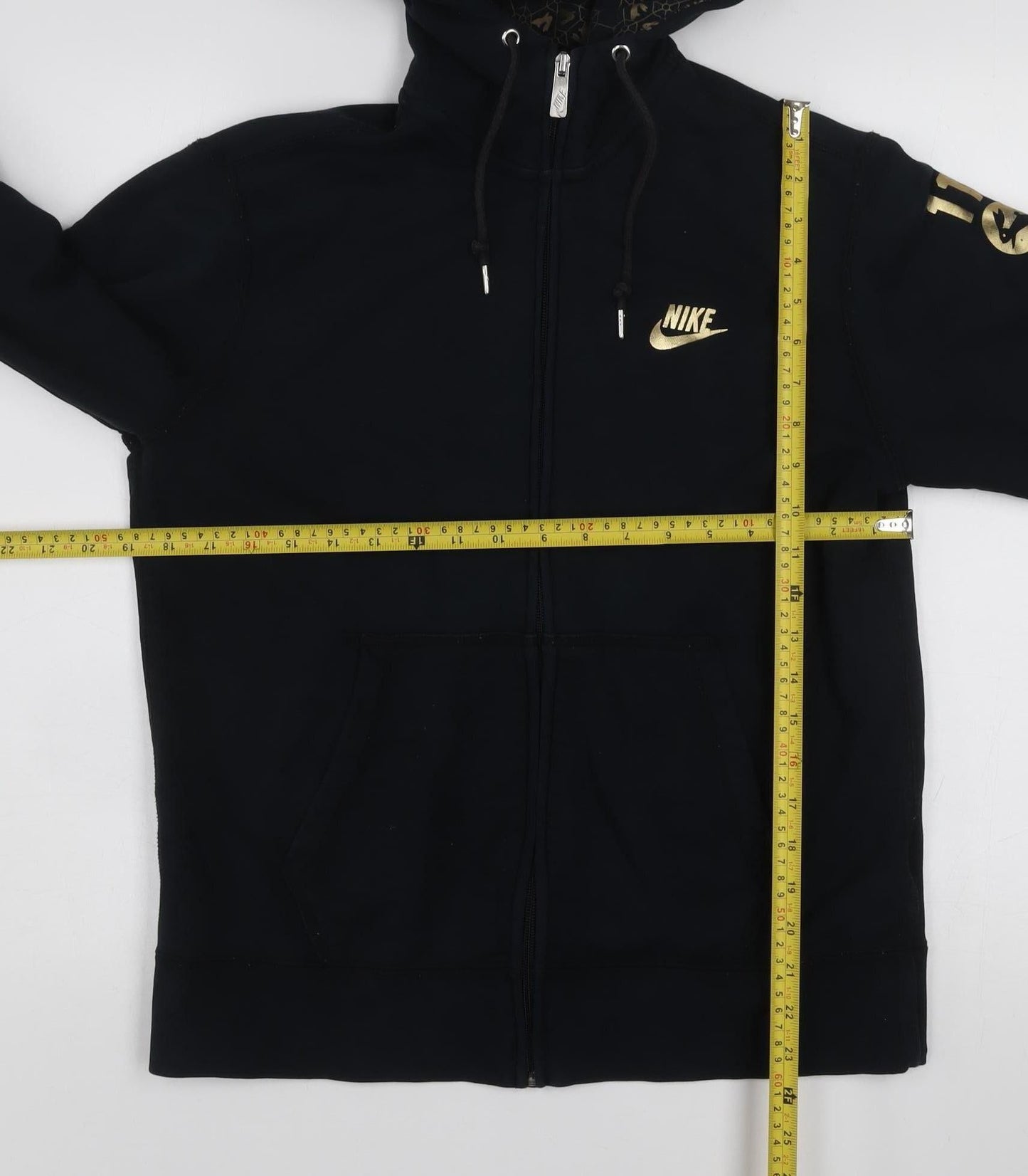 Nike Men's Black Full Zip Hoodie M Gold Logo Fleece Sweatshirt