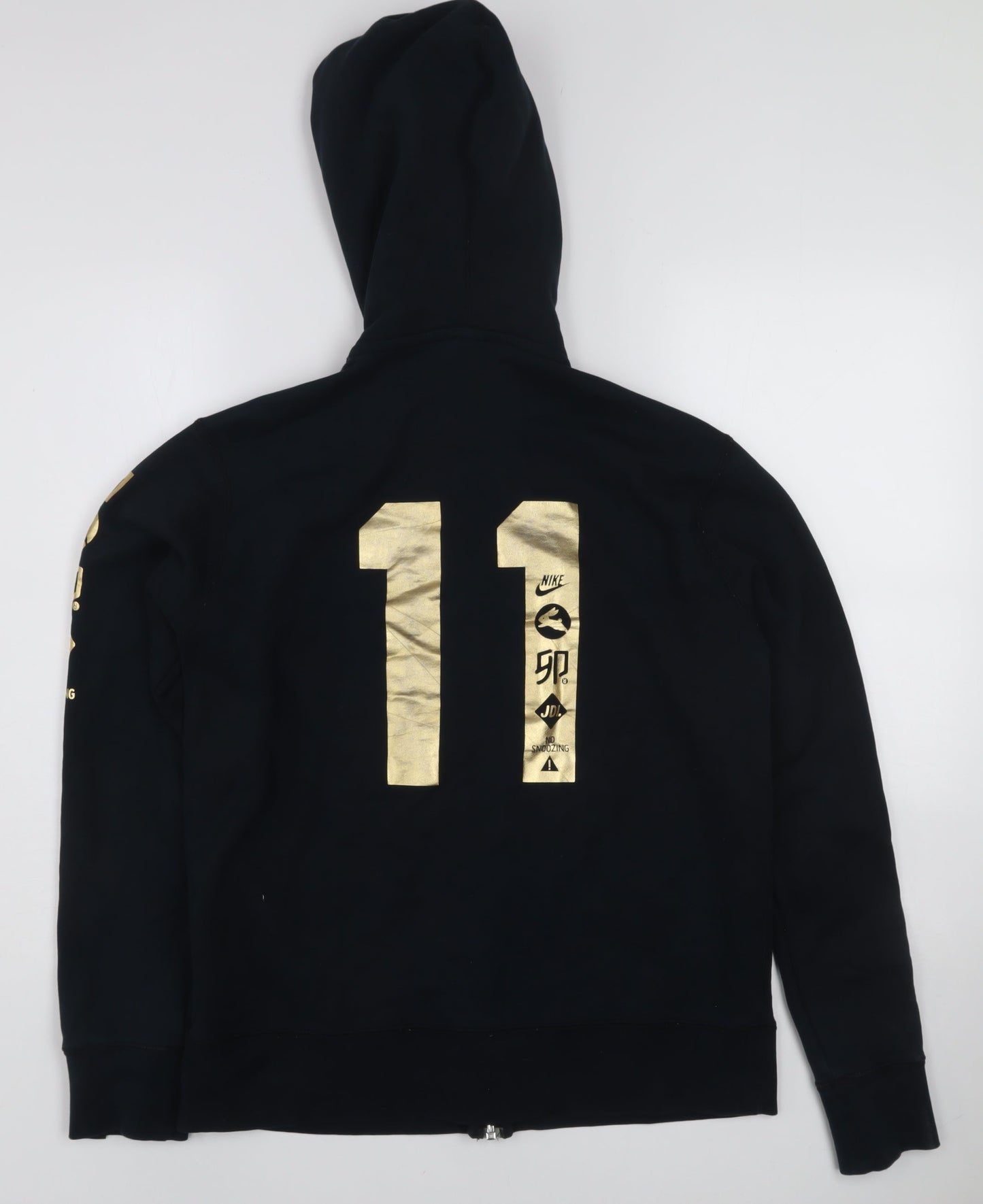 Nike Men's Black Full Zip Hoodie M Gold Logo Fleece Sweatshirt