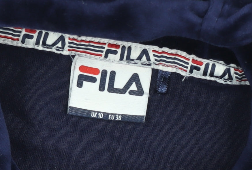 Fila Womens Navy Blue Velour Pullover Hoodie UK 10 Logo Sleeve Detail