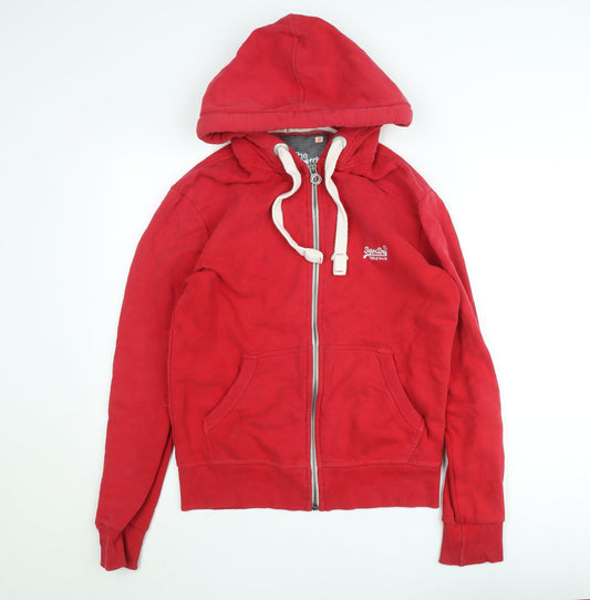 Superdry Women's Red Hooded Zip Jacket Size S Fleece Lined