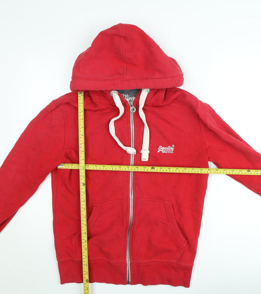 Superdry Women's Red Hooded Zip Jacket Size S Fleece Lined