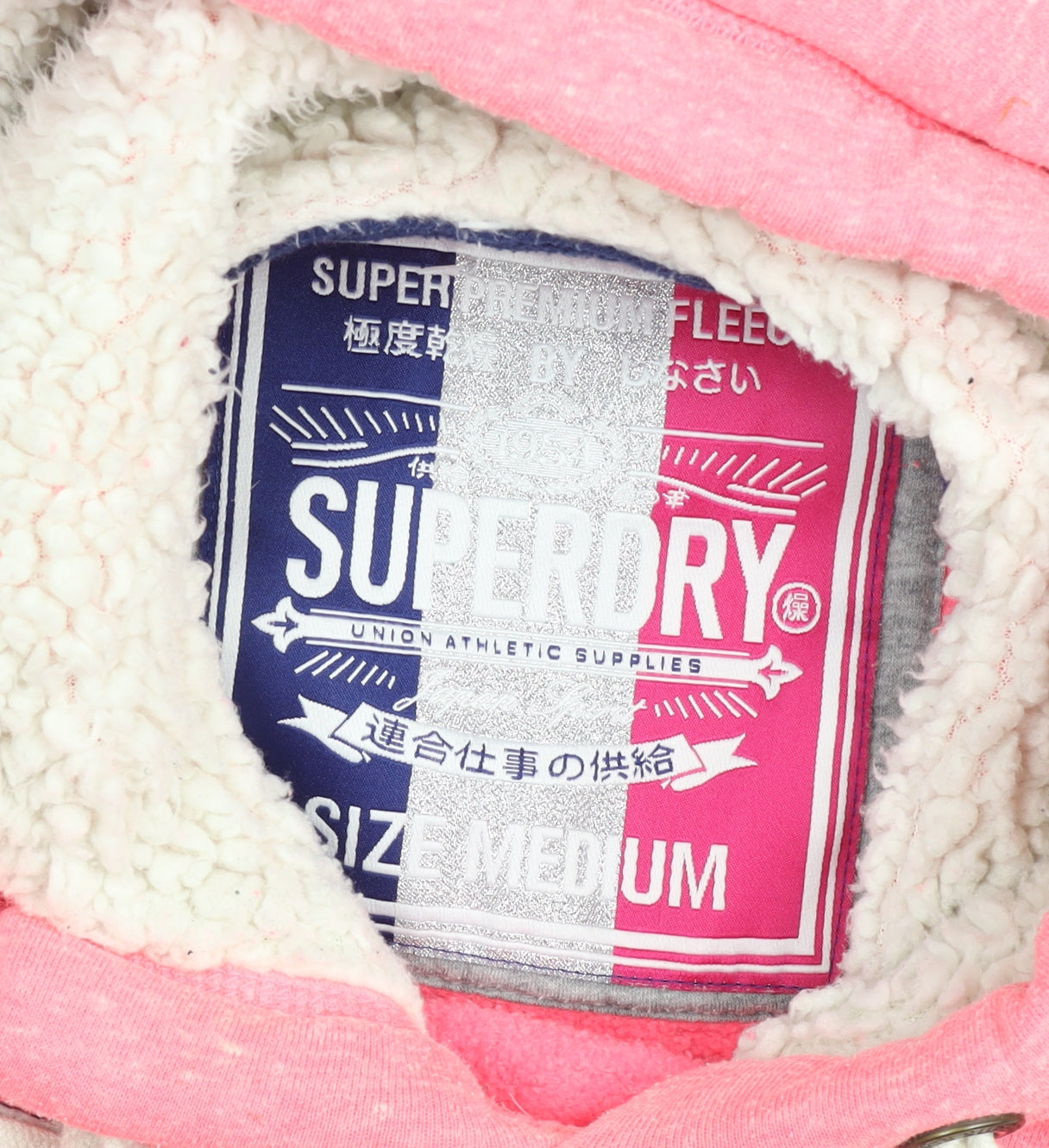 Superdry Womens Pink Pullover Hoodie Medium Fleece Lined Casual