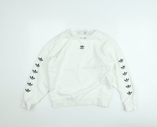 Adidas Women’s White Crew Neck Sweatshirt Size 8 Logo Print Pullover