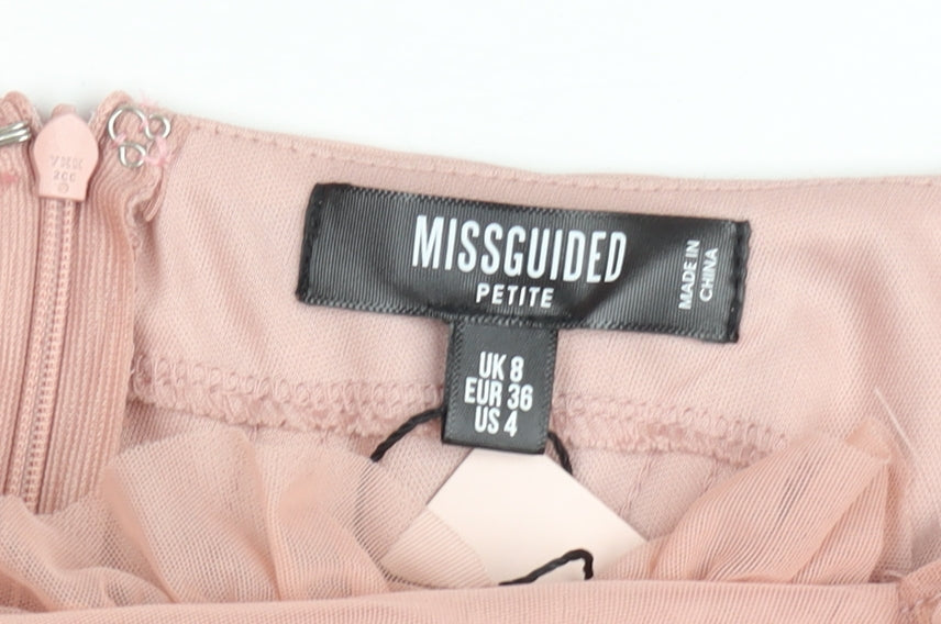 Additional view of Missguided Women’s Pink Petite, size UK 8, Long Sleeve Ruched Bodycon Dress