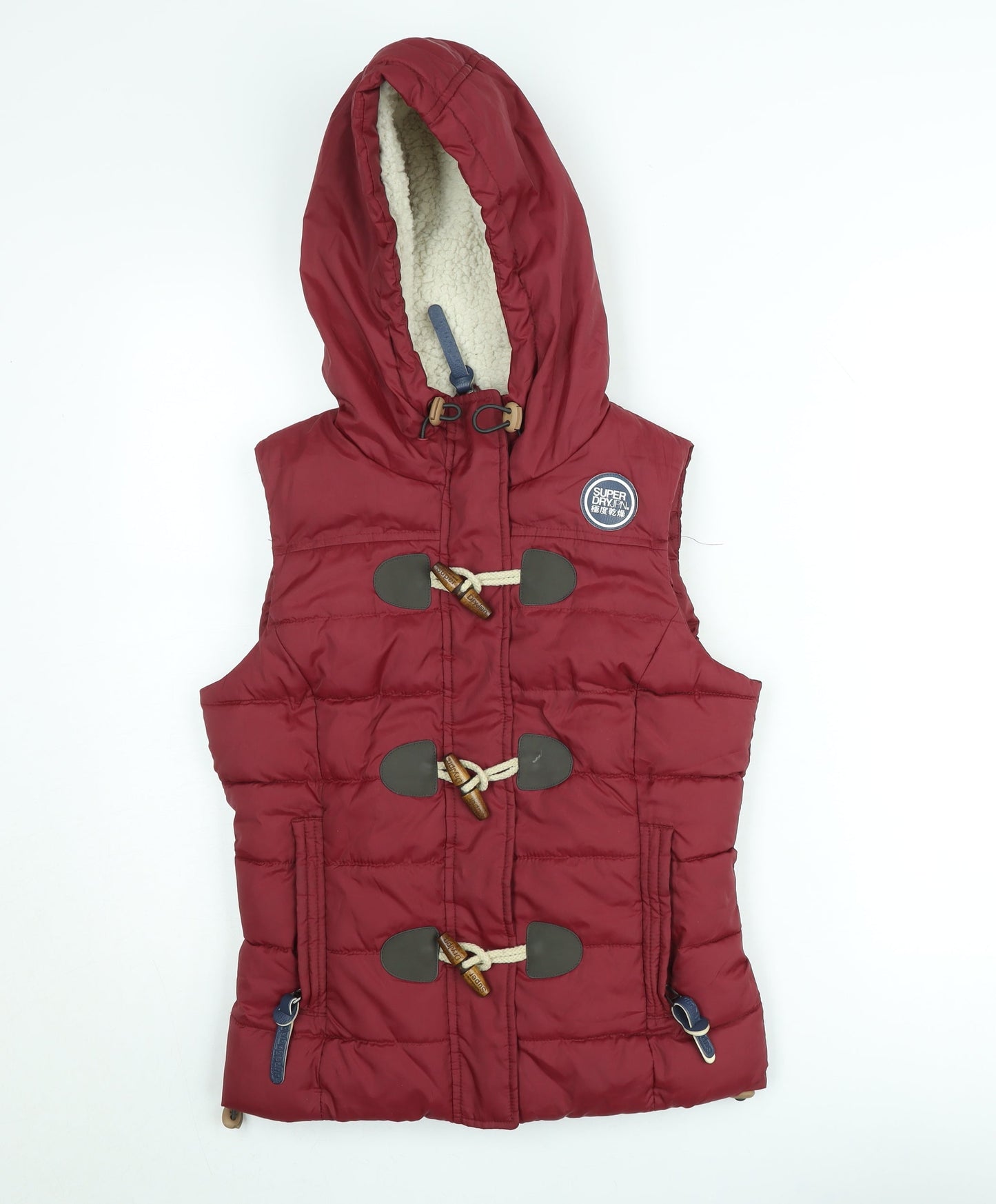 Superdry Women's Red Hooded Puffer Waistcoat XS Polyester Toggle