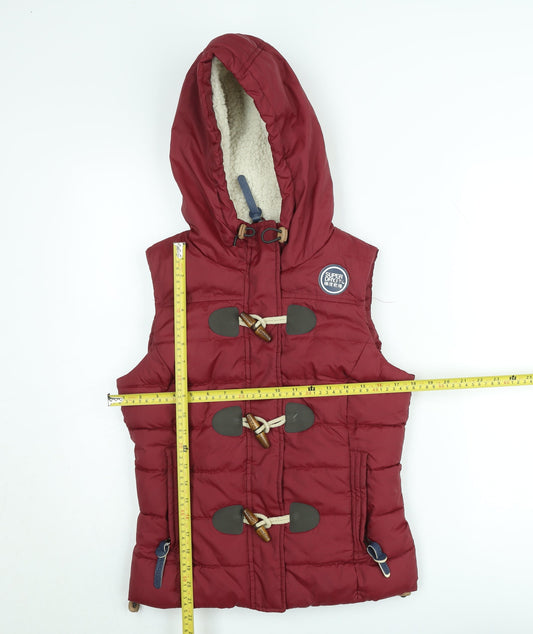 Superdry Women's Red Hooded Puffer Waistcoat XS Polyester Toggle
