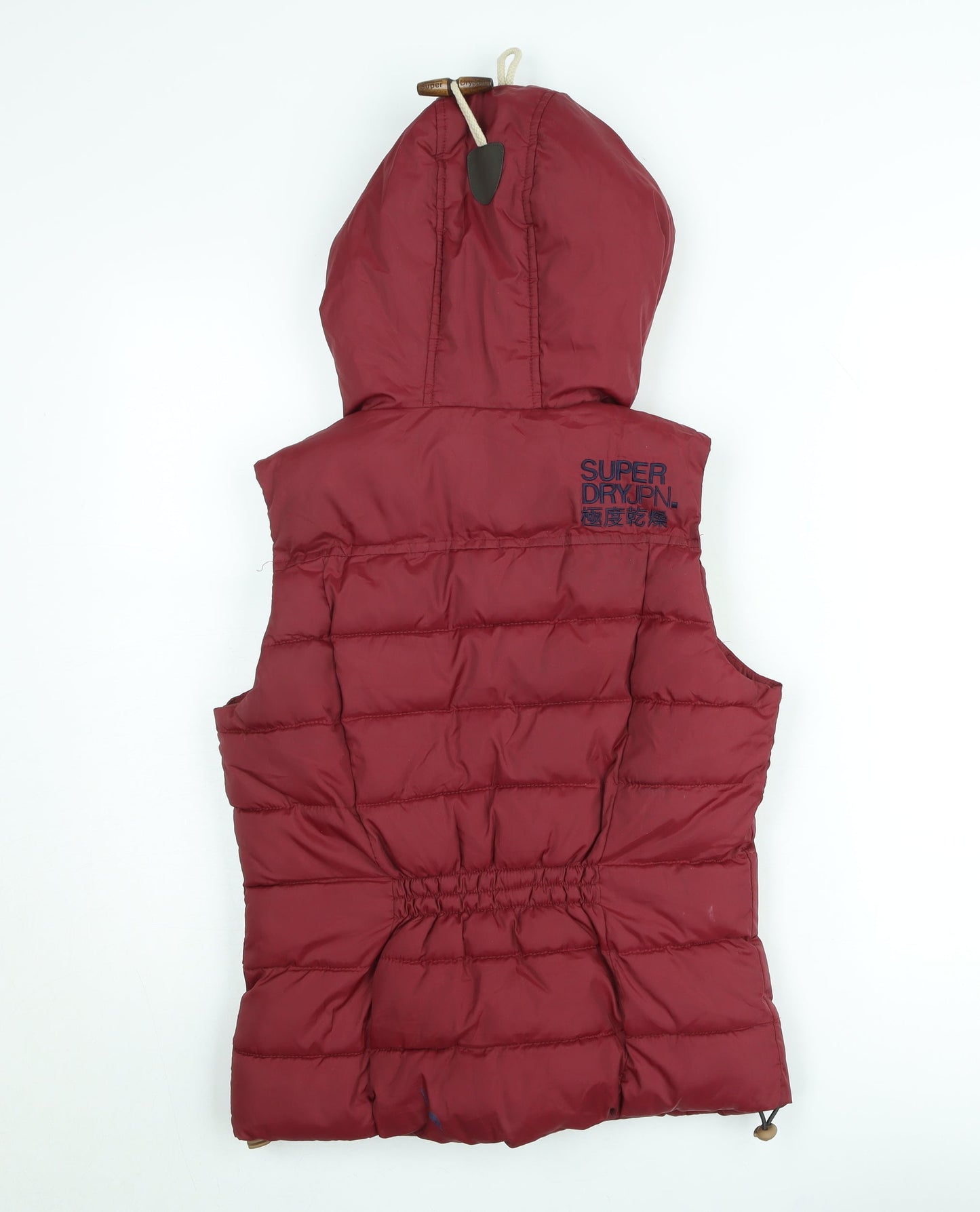 Superdry Women's Red Hooded Puffer Waistcoat XS Polyester Toggle