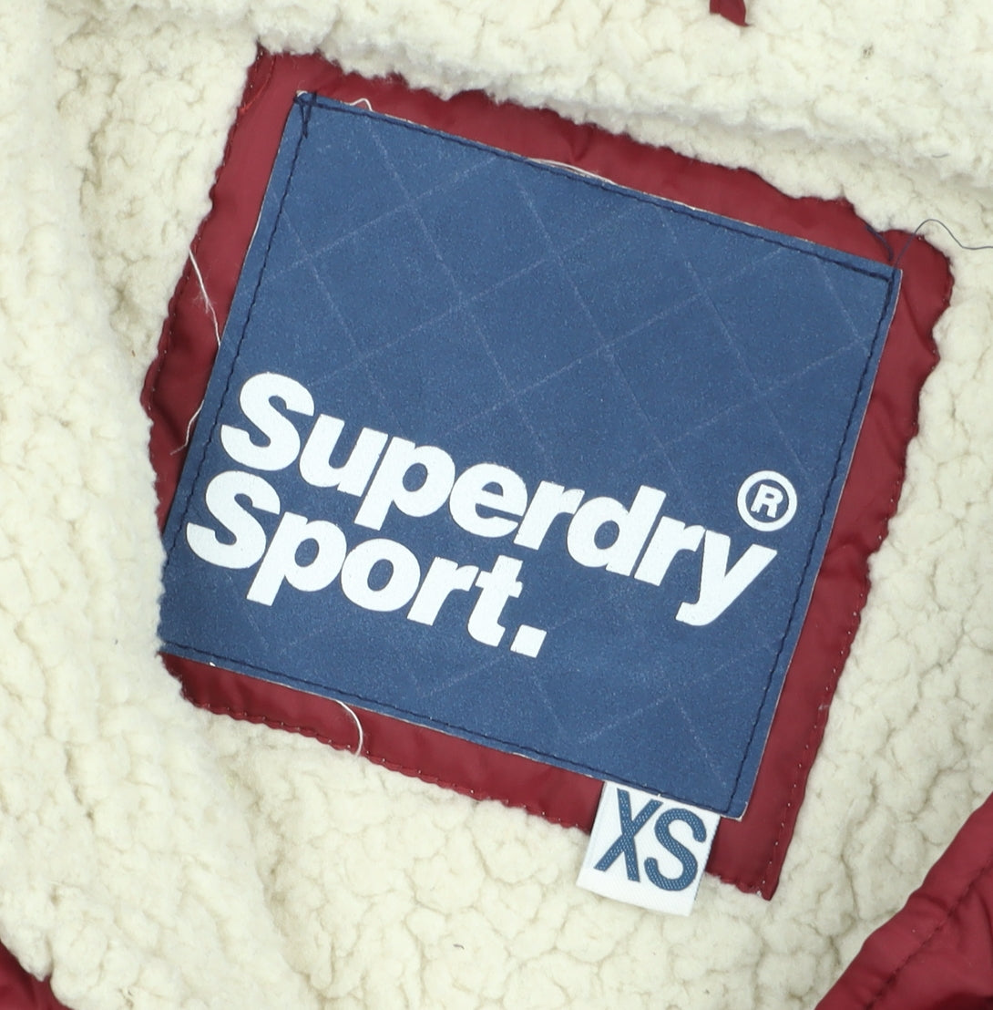 Superdry Women's Red Hooded Puffer Waistcoat XS Polyester Toggle