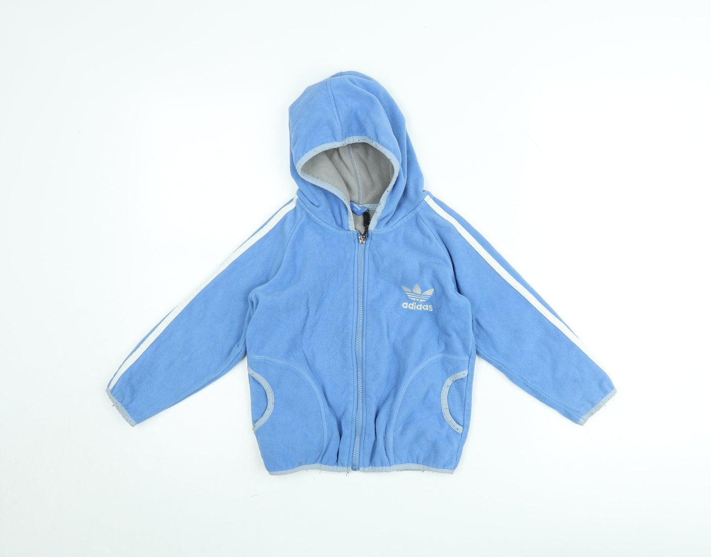 Adidas Boys Blue Hooded Full Zip Track Jacket 6-7 Years Fleece Lined