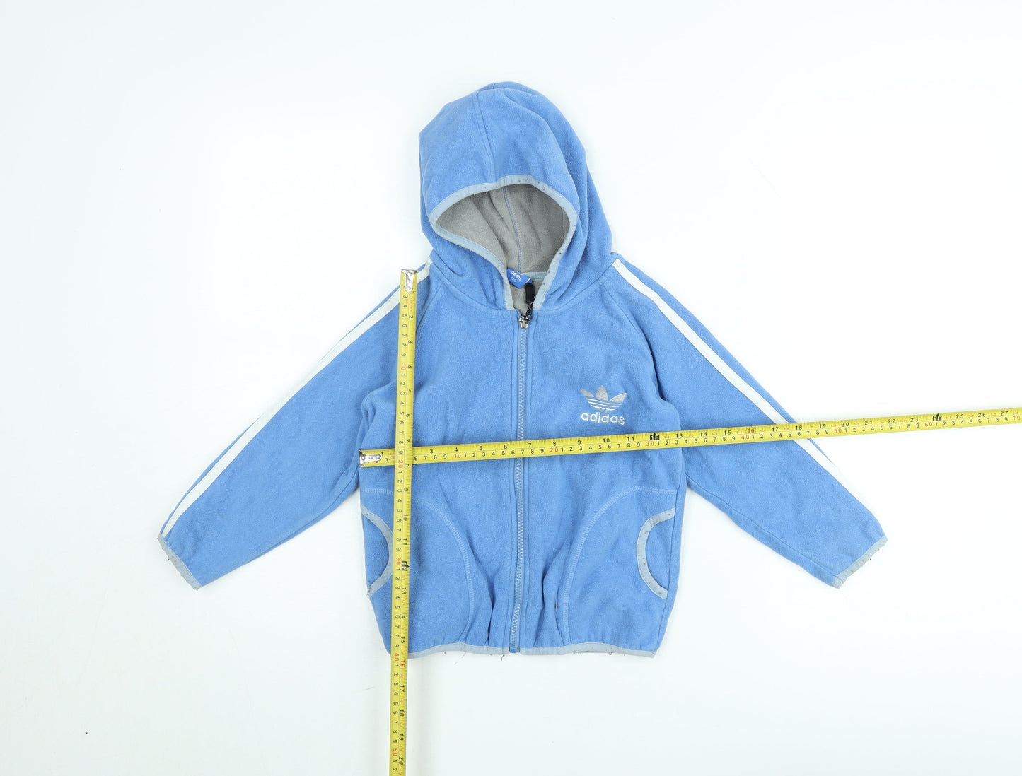 Adidas Boys Blue Hooded Full Zip Track Jacket 6-7 Years Fleece Lined