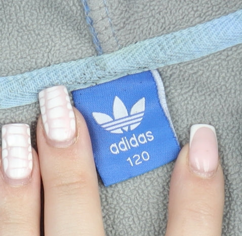 Adidas Boys Blue Hooded Full Zip Track Jacket 6-7 Years Fleece Lined