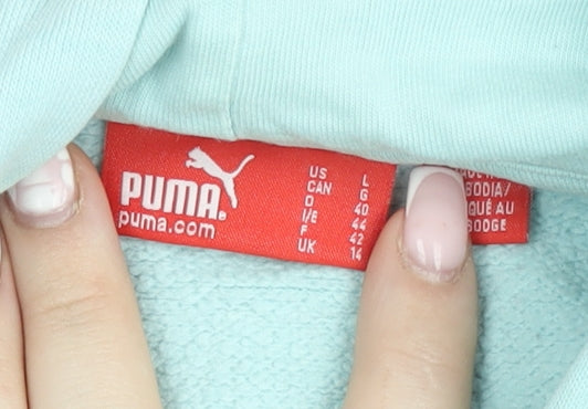 Puma Women's Light Blue Pullover Hoodie UK 14 L Cotton Casual