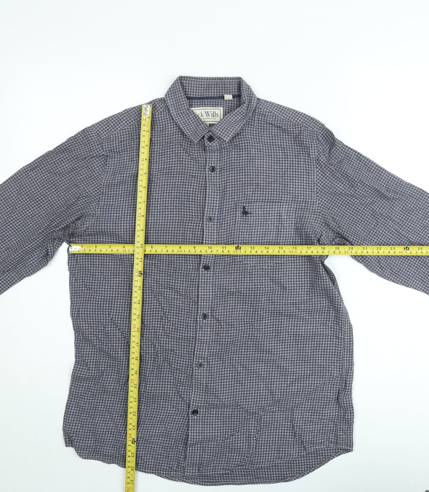 Jack Wills Men's Blue Check Classic Cotton Long Sleeve Button-Up Shirt Size M