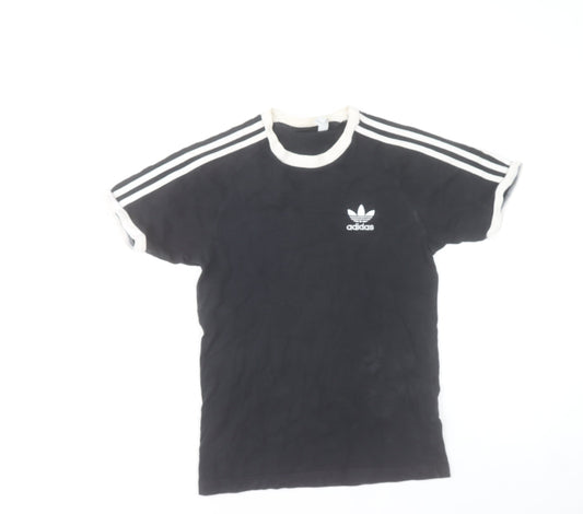 Adidas Womens Black XS 3-Stripes Cotton Crew Neck T-Shirt