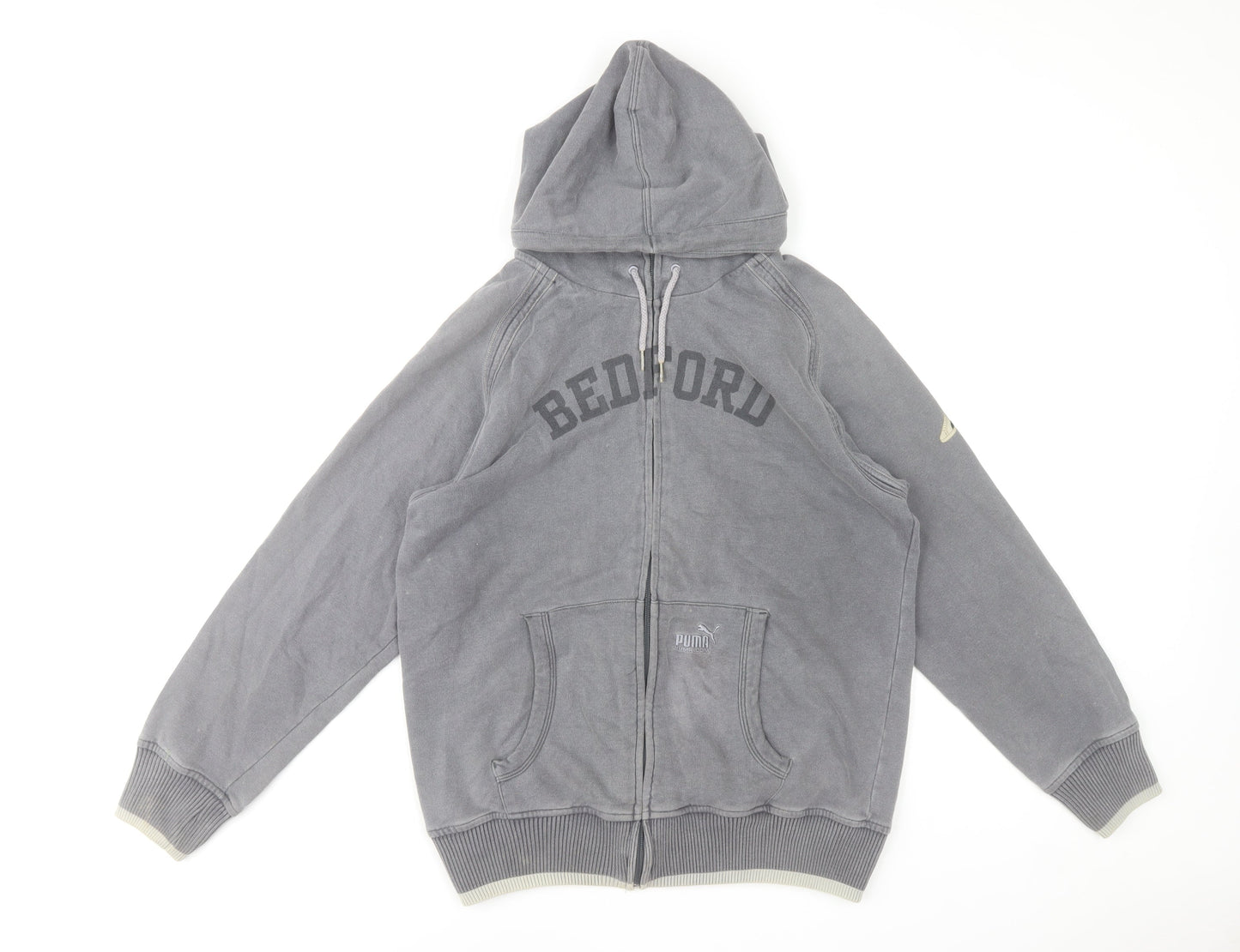 Puma Men's Grey XL Full Zip Hoodie with Logo Graphic Print