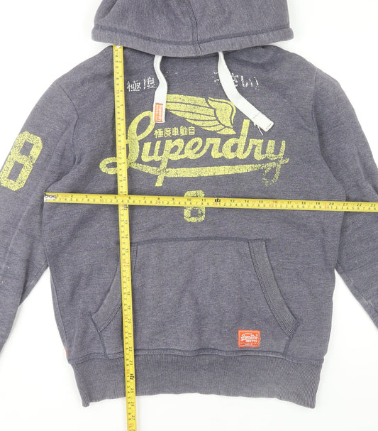 Superdry Men's Grey Pullover Hoodie Size M Vintage Graphic Sweatshirt