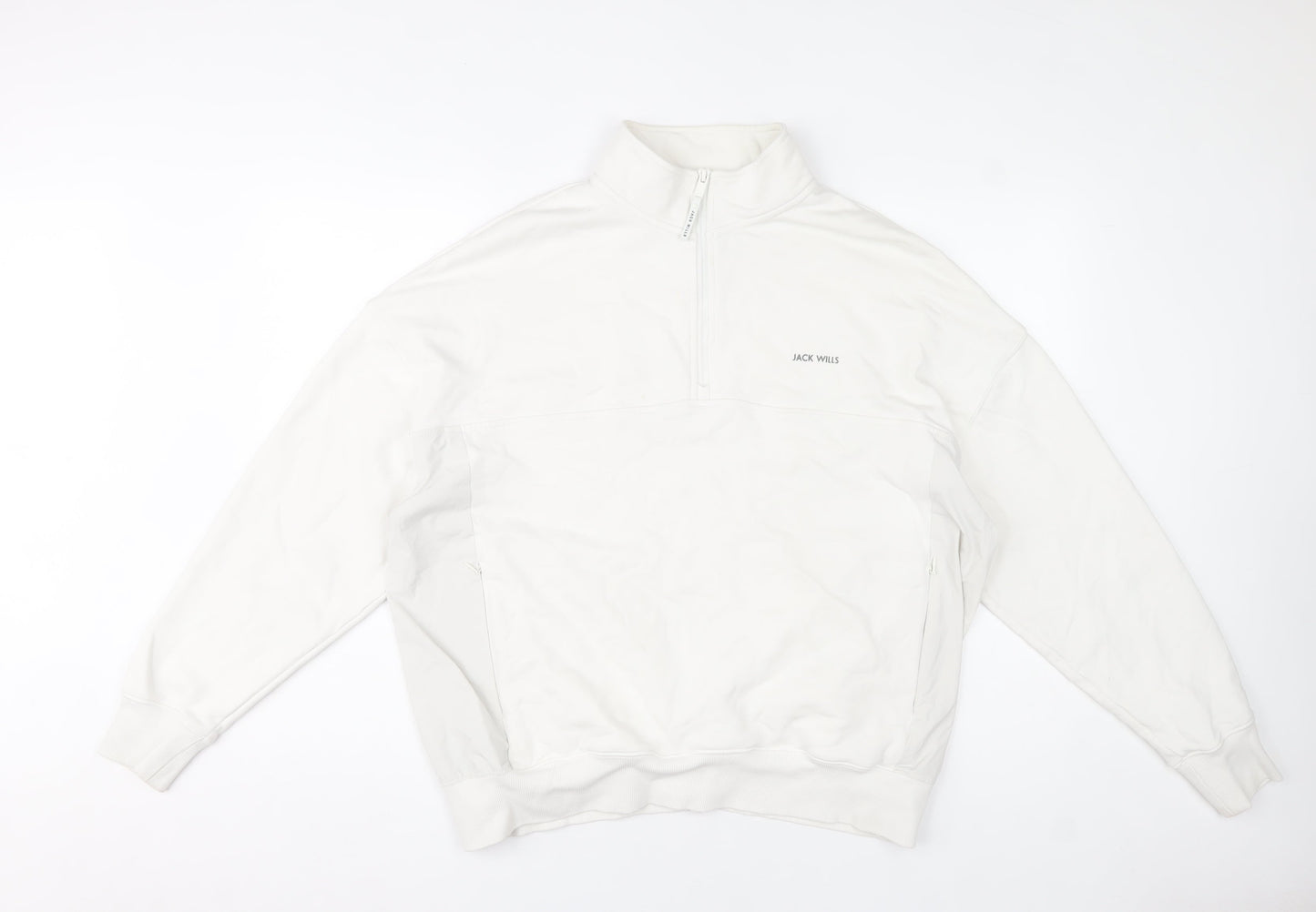 Jack Wills Men's White Relaxed Fit 1/4 Zip Pullover Sweatshirt L