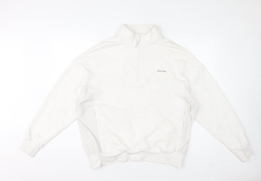 Jack Wills Men's White Relaxed Fit 1/4 Zip Pullover Sweatshirt L
