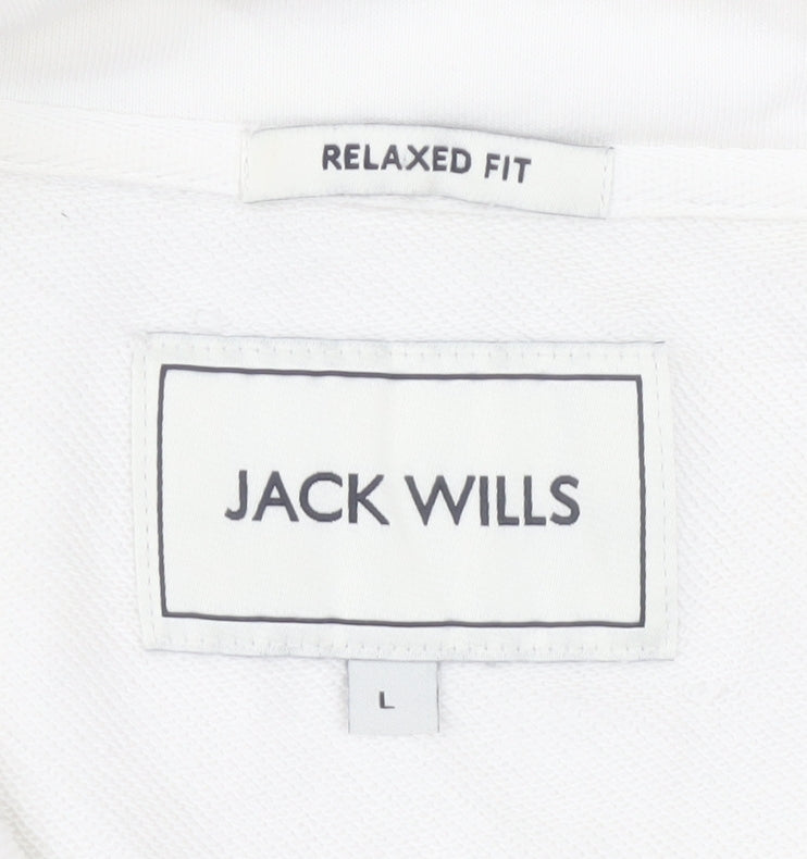 Jack Wills Men's White Relaxed Fit 1/4 Zip Pullover Sweatshirt L