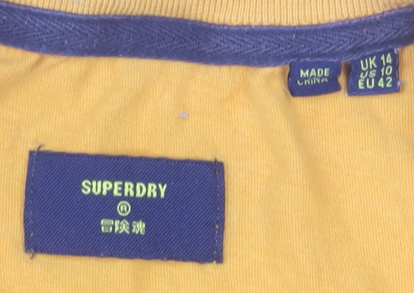 Superdry Women's Yellow Crew Neck Sports T-Shirt Size 14