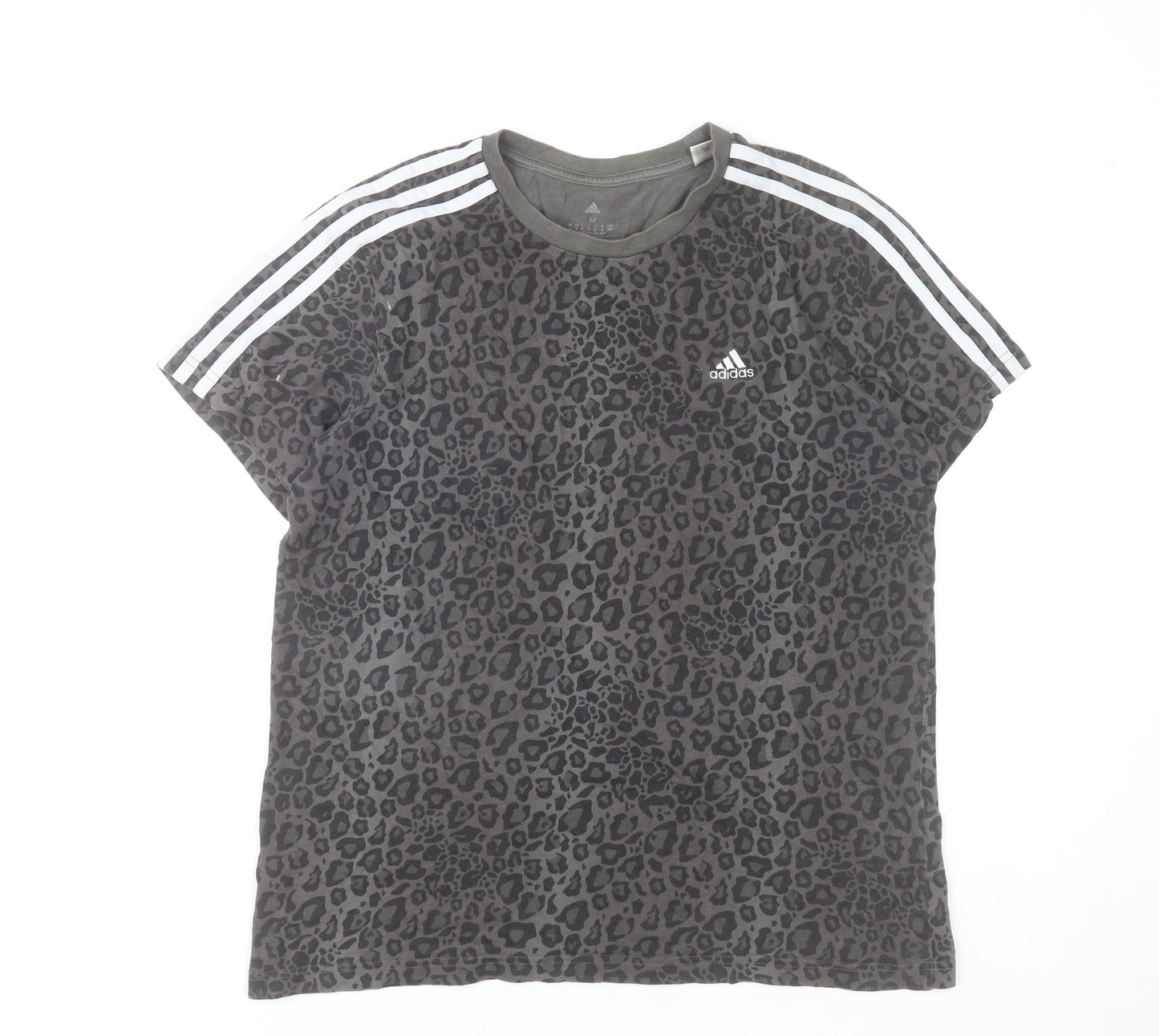 Adidas Womens Grey Animal Print Cotton T-Shirt Medium