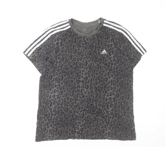 Adidas Womens Grey Animal Print Cotton T-Shirt Medium