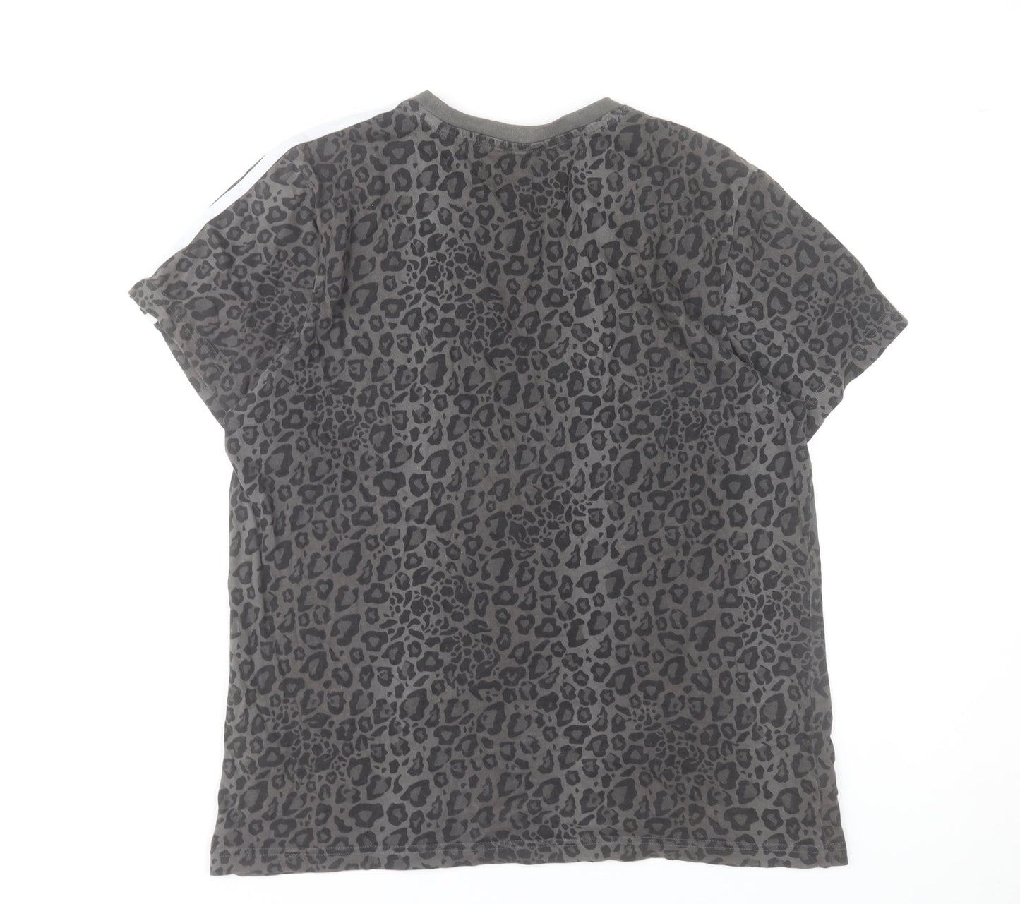 Adidas Womens Grey Animal Print Cotton T-Shirt Medium