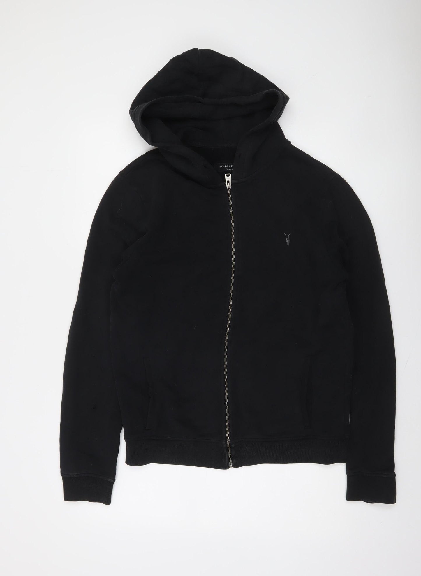 AllSaints Men’s Black Full Zip Hoodie Size M Cotton Fleece
