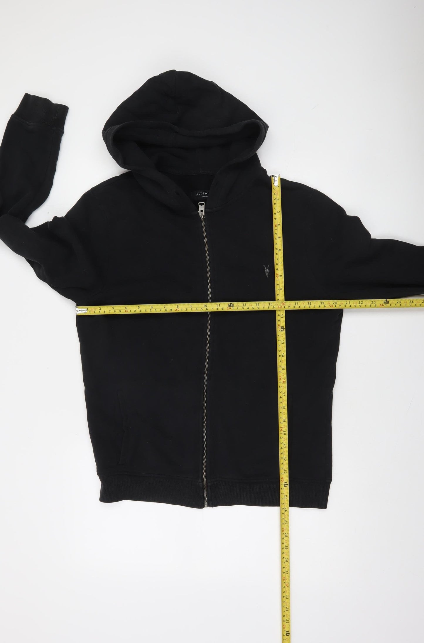 AllSaints Men’s Black Full Zip Hoodie Size M Cotton Fleece