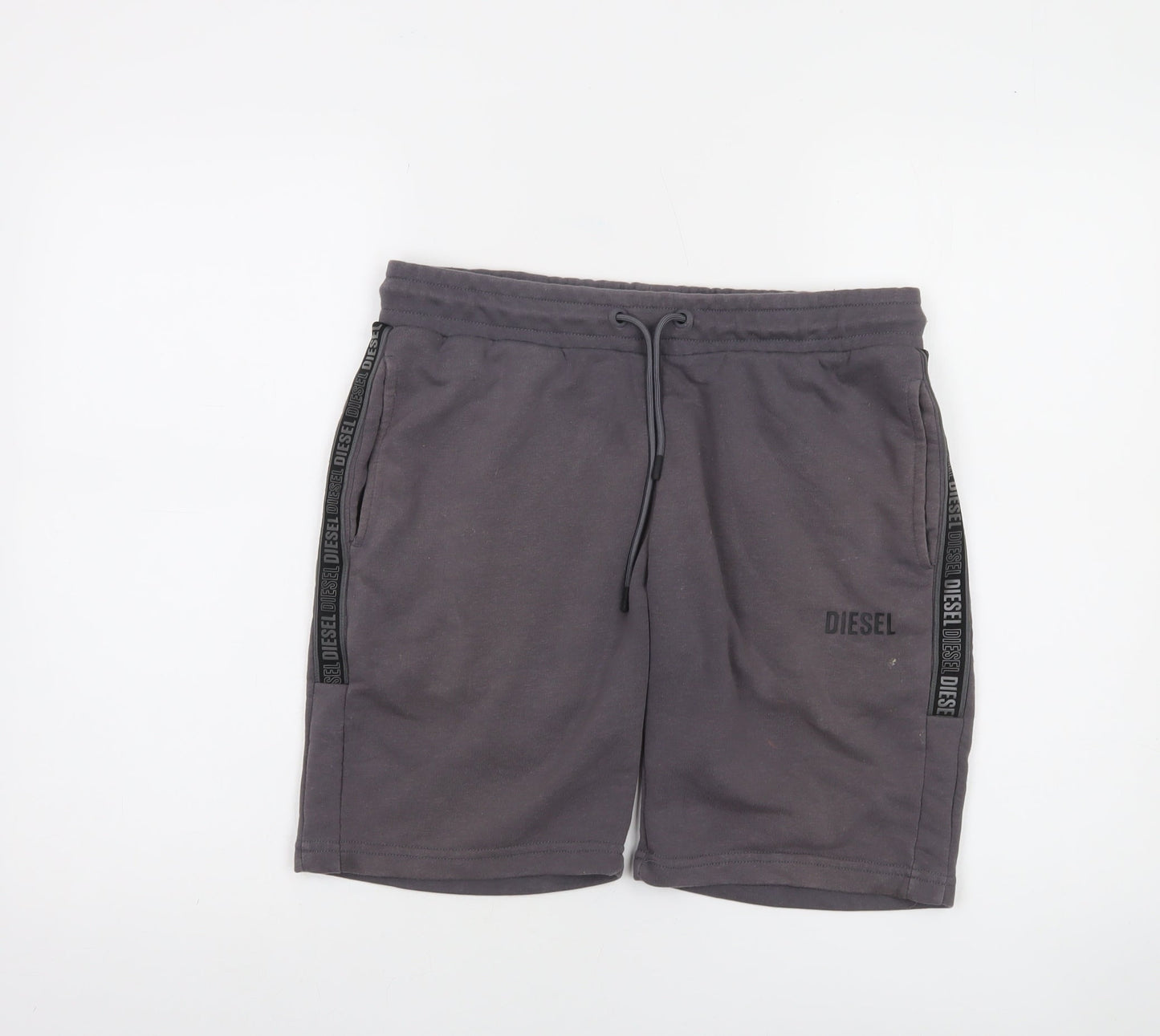 Diesel Mens Grey Sweat Shorts M Elastic Waist Drawstring Logo Casual