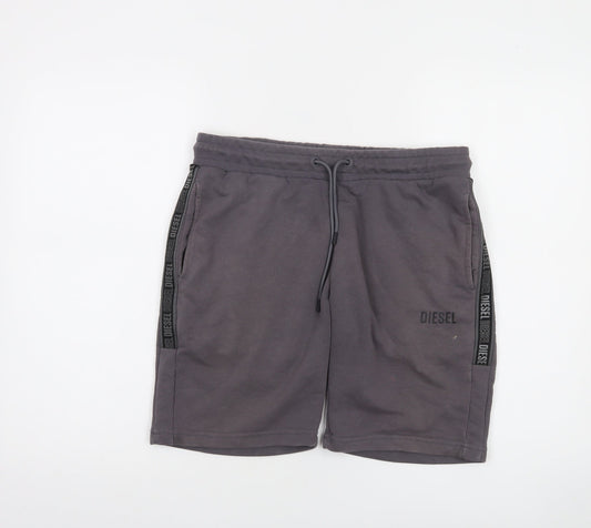 Diesel Mens Grey Sweat Shorts M Elastic Waist Drawstring Logo Casual