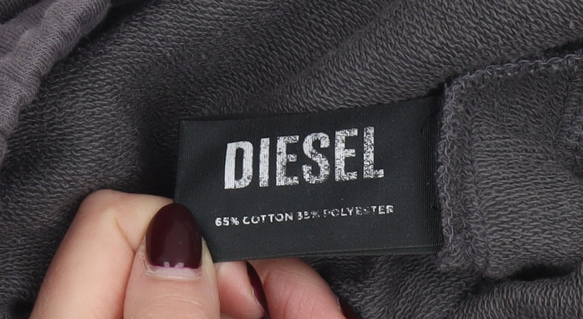 Diesel Mens Grey Sweat Shorts M Elastic Waist Drawstring Logo Casual