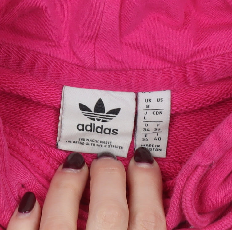 Adidas Women’s Pink Hooded Pullover Hoodie UK 8 Cotton Casual