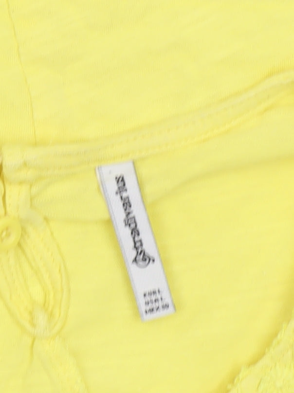 Brand and care label for ASOS Women’s Yellow Lace Crochet Short Sleeve Blouse, size M