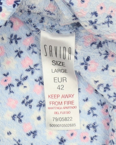 Savida Women Blue Floral A-Line Short Sleeve Dress Size 14
