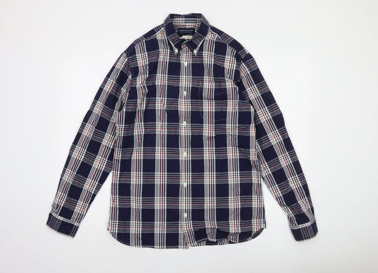 Jack & Jones Men’s Blue Checked Cotton Long Sleeve Button-Up Shirt L