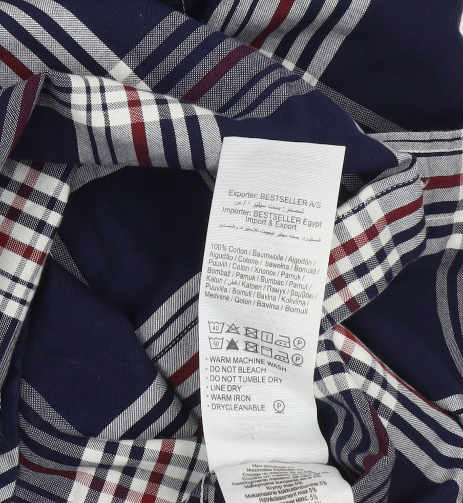 Jack & Jones Men’s Blue Checked Cotton Long Sleeve Button-Up Shirt L