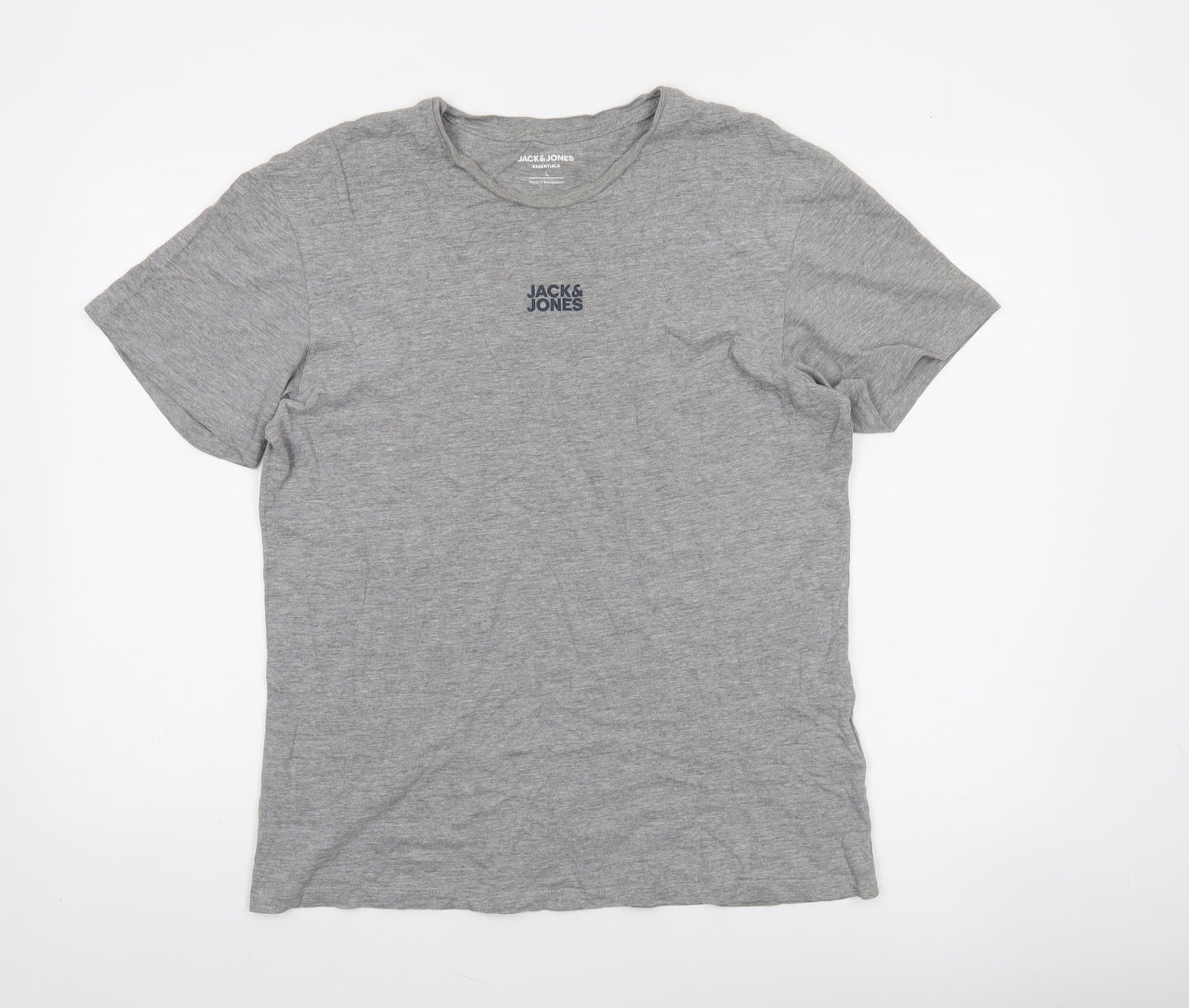 Jack & Jones Men's Grey Crew Neck Short Sleeve Cotton Blend T-Shirt Size L