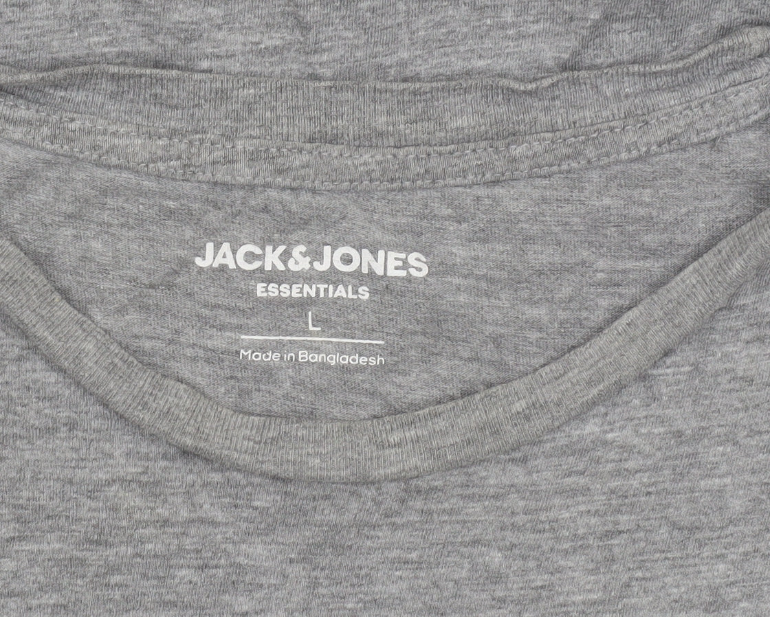 Jack & Jones Men's Grey Crew Neck Short Sleeve Cotton Blend T-Shirt Size L
