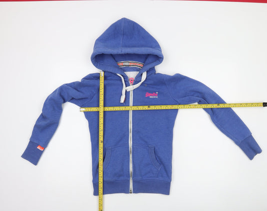 Superdry Women Blue Full Zip Hoodie 2XS Orange Label Cotton Blend