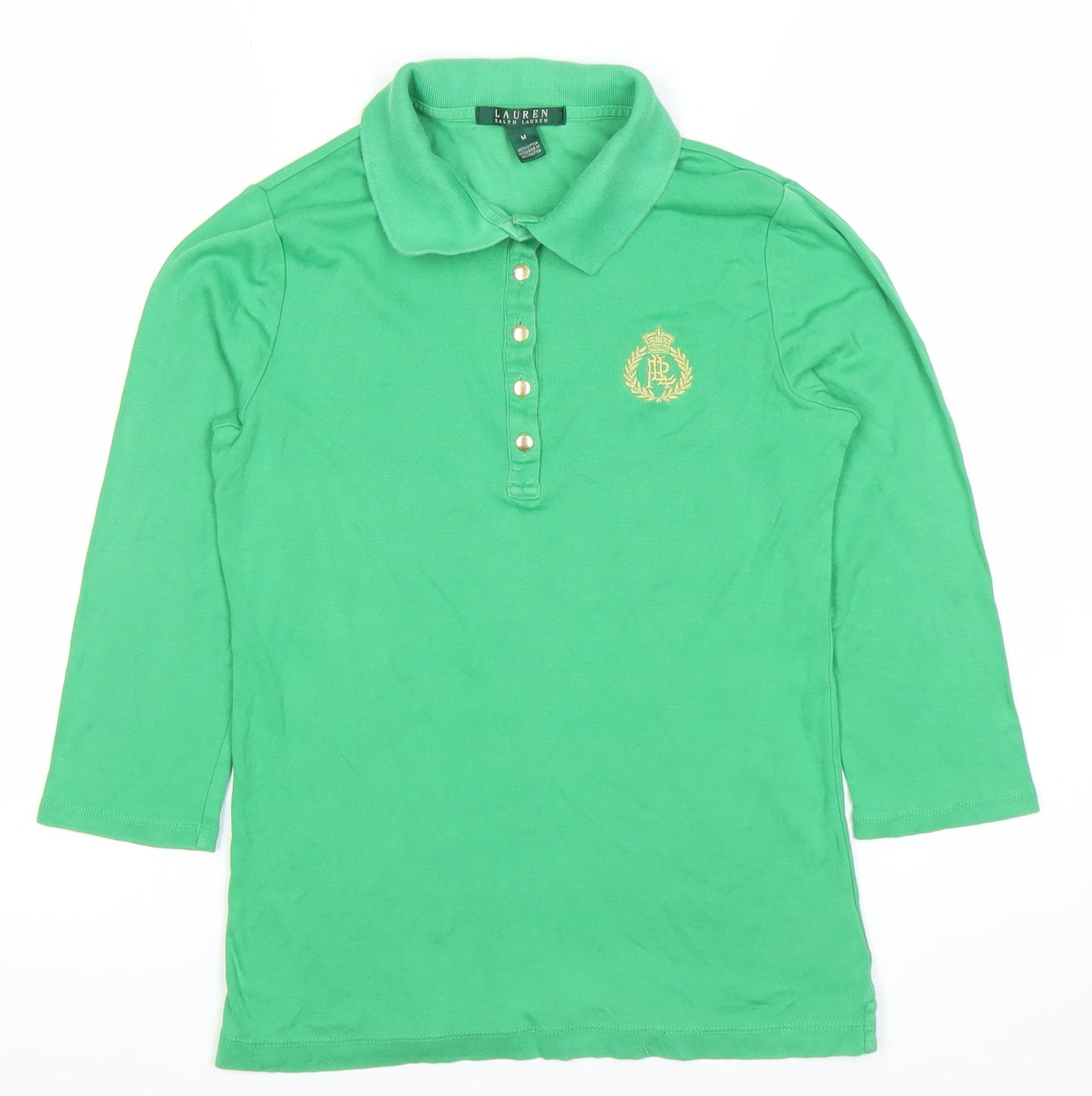 Ralph Lauren Women's Green 3/4 Sleeve Cotton Polo Shirt M