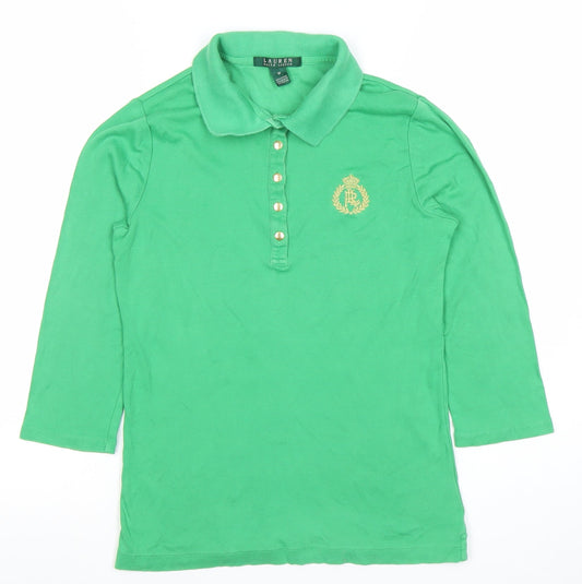 Ralph Lauren Women's Green 3/4 Sleeve Cotton Polo Shirt M