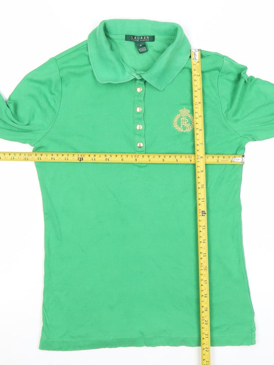Ralph Lauren Women's Green 3/4 Sleeve Cotton Polo Shirt M
